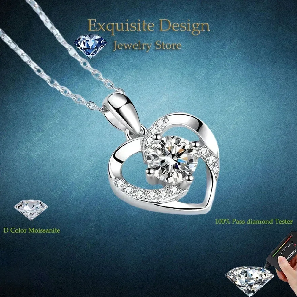 Exquisite Store PT950 Platinum  0.8ct Moissanite Heart Style Pendant Necklace Women, Jewelry for Wedding Valentine's Day Gift