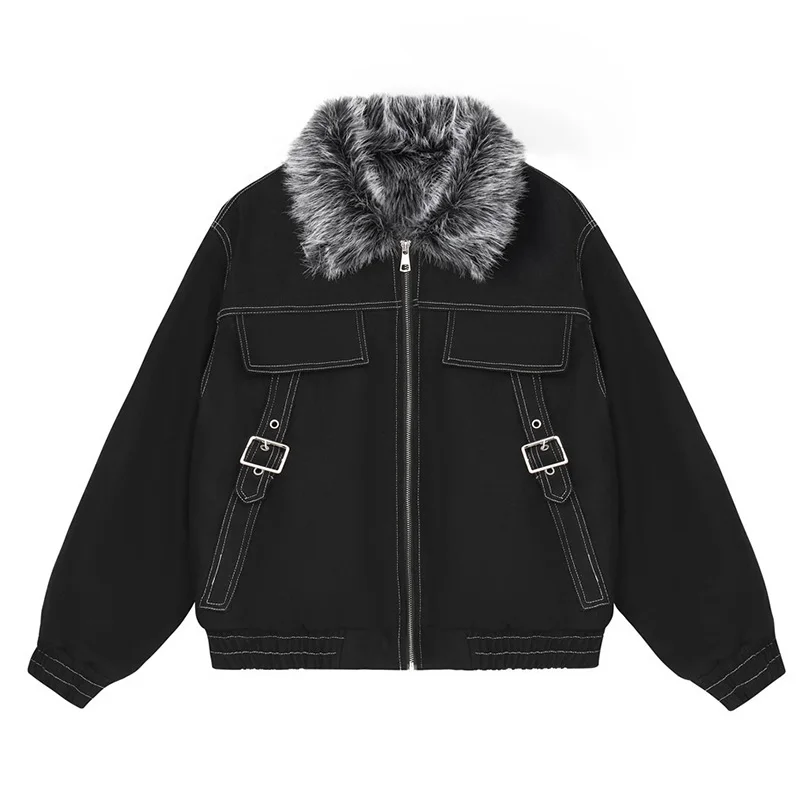Hip Hop Vintage Thermal Jackets Coats Fur Collar Wram Winter Outwear Tops For Male Parka