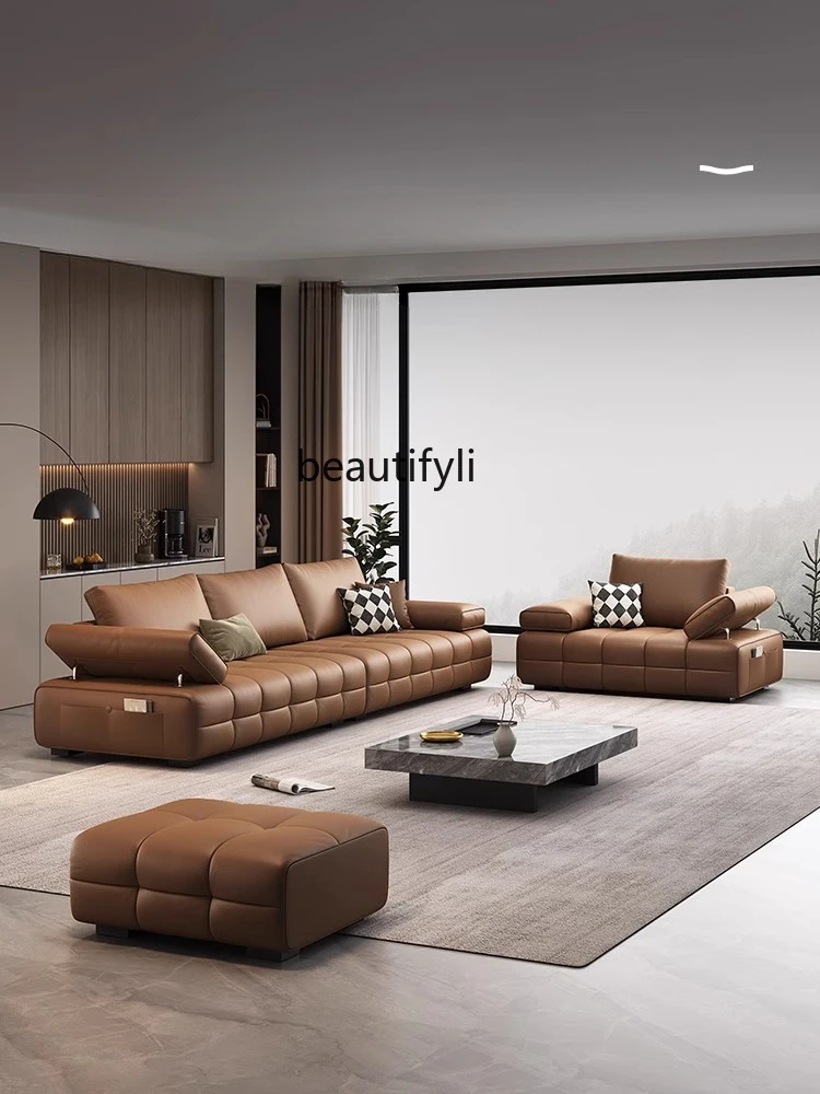 Modern Simple Light Luxury First-Layer Cowhide Leather Sofa for Small Apartments Comfortable Elegant Design