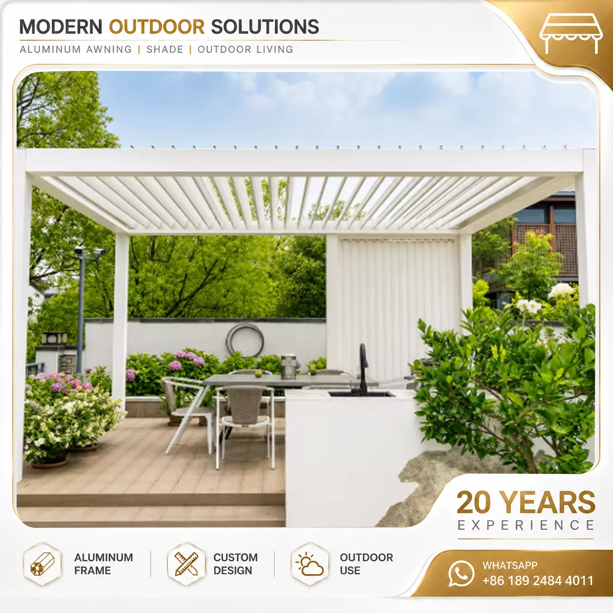 Aluminum Louvered Roof Pergola Waterproof Manual Adjustable Gazebo Pavilion Sunshade Shelter for Patio Terrace
