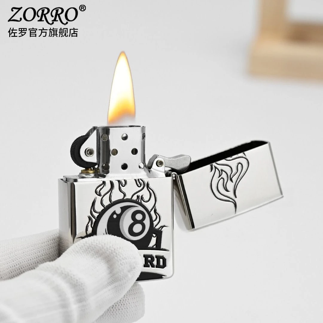 Zorro Kerosine Windproof Lighter, High-looking Creative Black 8 Legendary Billiards Practical and Durable Men's Exclusive Gift