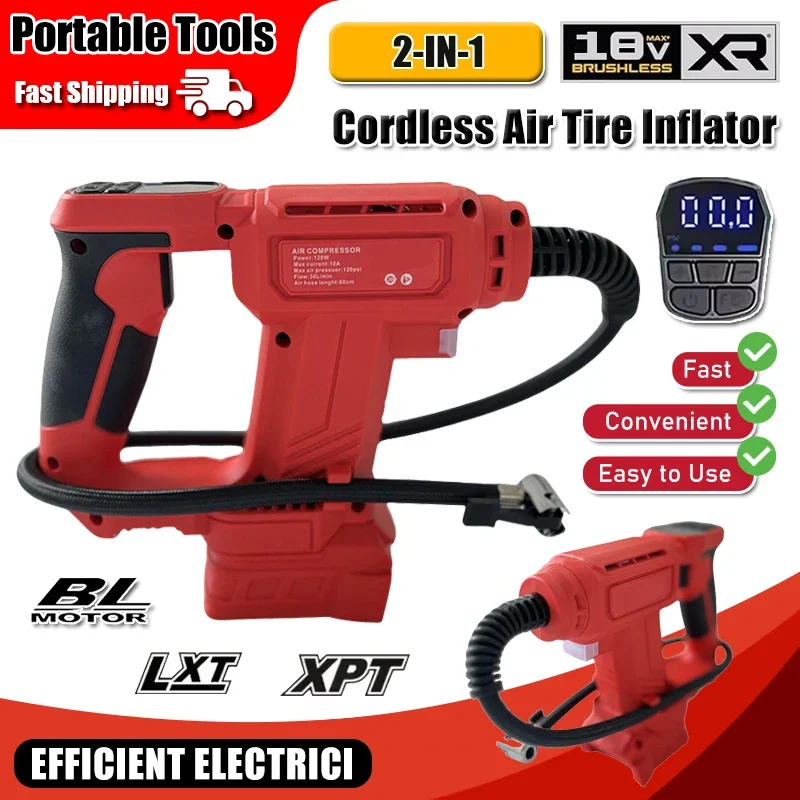 

Беспроводной компрессор для накачки шин 150PSI, электрический воздушный насос с цифровым манометром, электроинструмент для аккумулятора Milwaukee 18V