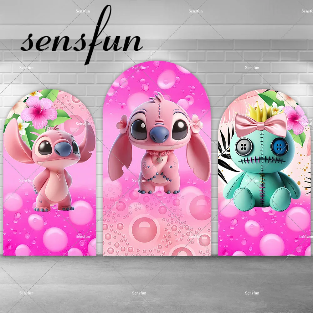 

Hot Pink Lilo and Stitch Theme Arch Backdrop Cover for Girls Newborn Baby Shower Birthday Party Decoration Arched Backgrounds