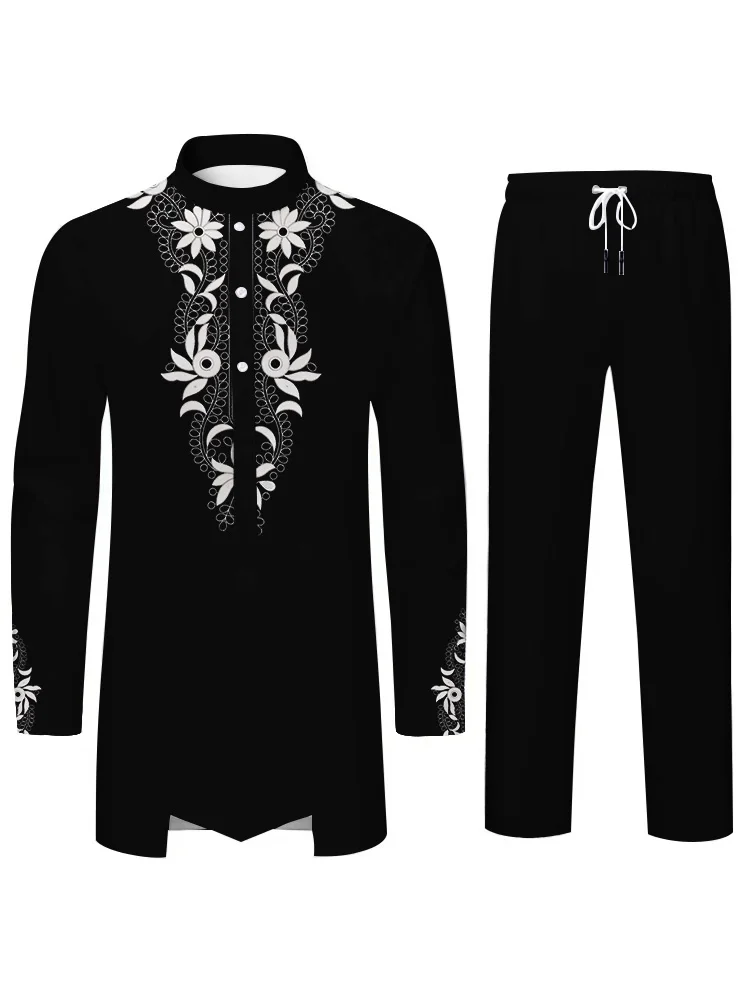 Fashion Trend Mens Suit Muslim Suit Personalized 3D Printed Pattern Islamic Loose Breathable Two Piece Fashion Suit Clothing