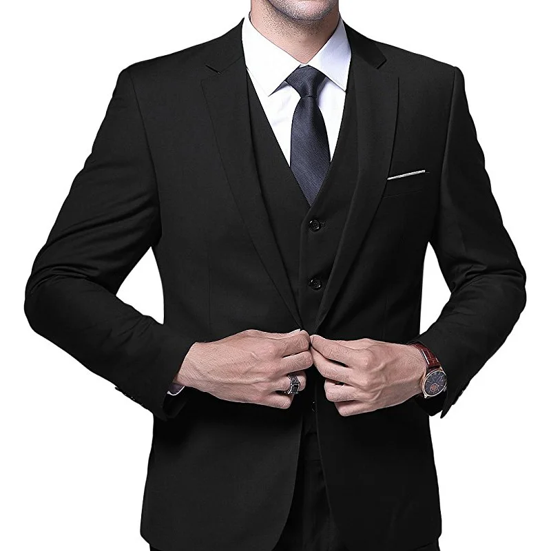 Black Business Party Men Suit Three Piece One Button Trim Fit Custom Made Wedding Groom Tuxedos 2023(Jacket+ Pants+ Vest)