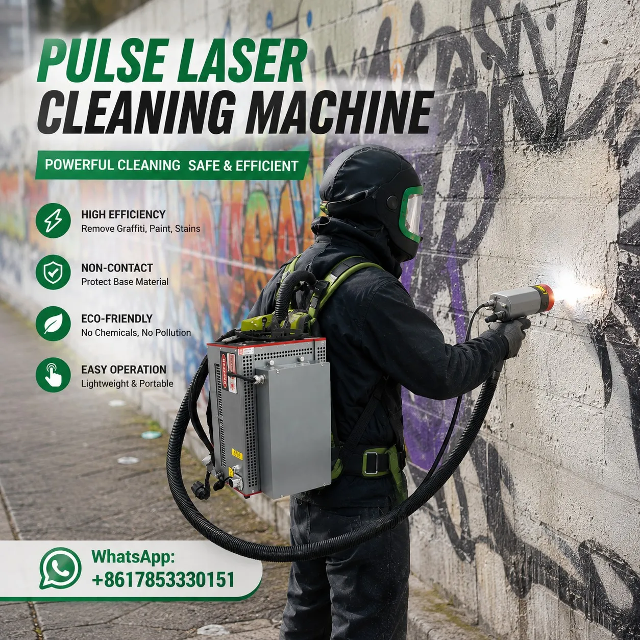 300W Backpack Pulse Laser Cleaning Machine for Rust Oil Coating Paint Wood