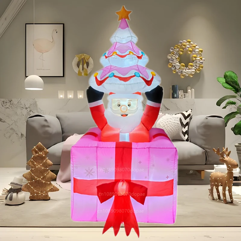 크리스마스 인플랫 리프팅 케이크 선물 팩, 산타 클로스 내장 LED 조명, 실내 야외 장식 장난감, 홀리데이 파티 사이트 장식, 6FT