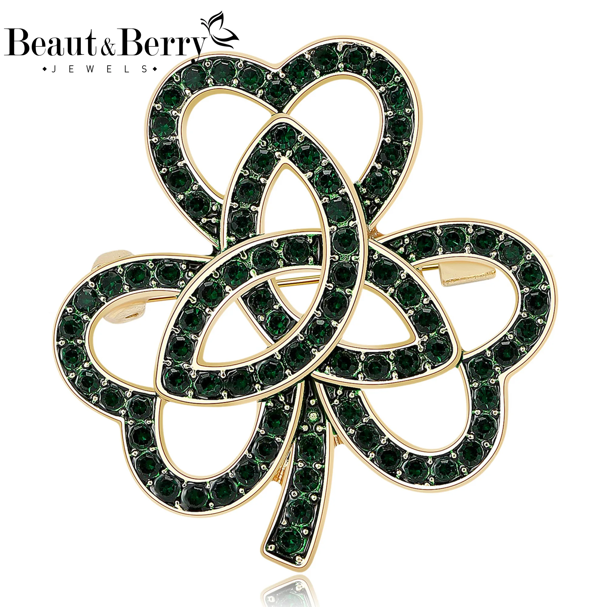 

Beaut&Berry Luxury Rhinestone Celtic Knot Clover Brooches for Women Unisex Plant Pins Casual Party Jewelry Accessories Gifts