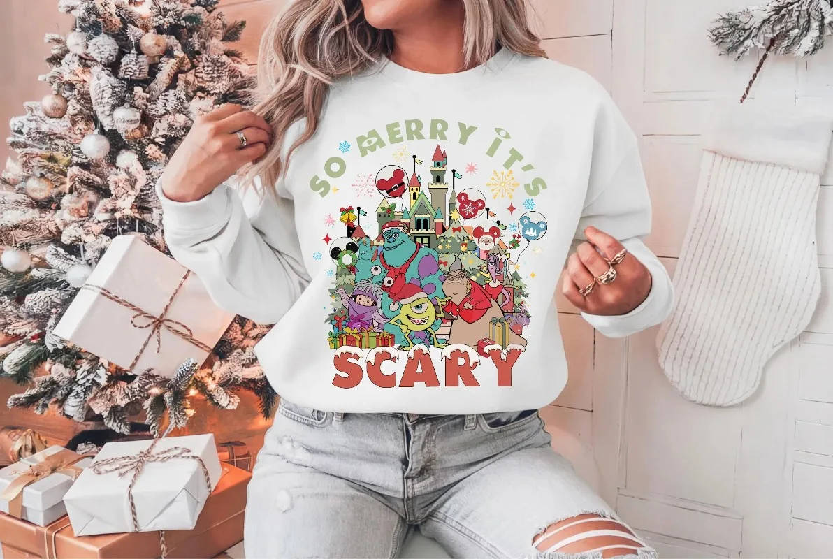 

Рождественский свитшот Disney Monsters Inc, очень рубашка Merry Christmas Castle Disney, футболка для рождественской вечеринки