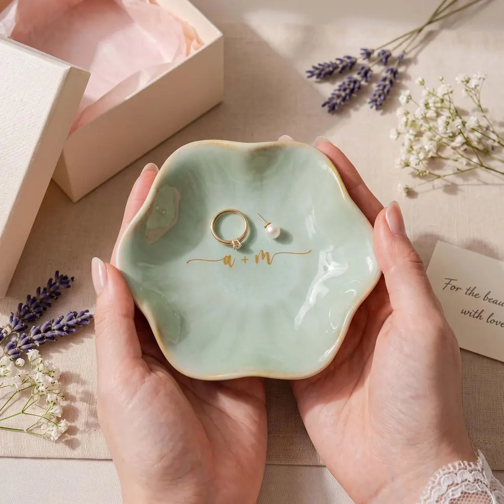 Personalized Ceramic Ring Dish with Custom Monogram