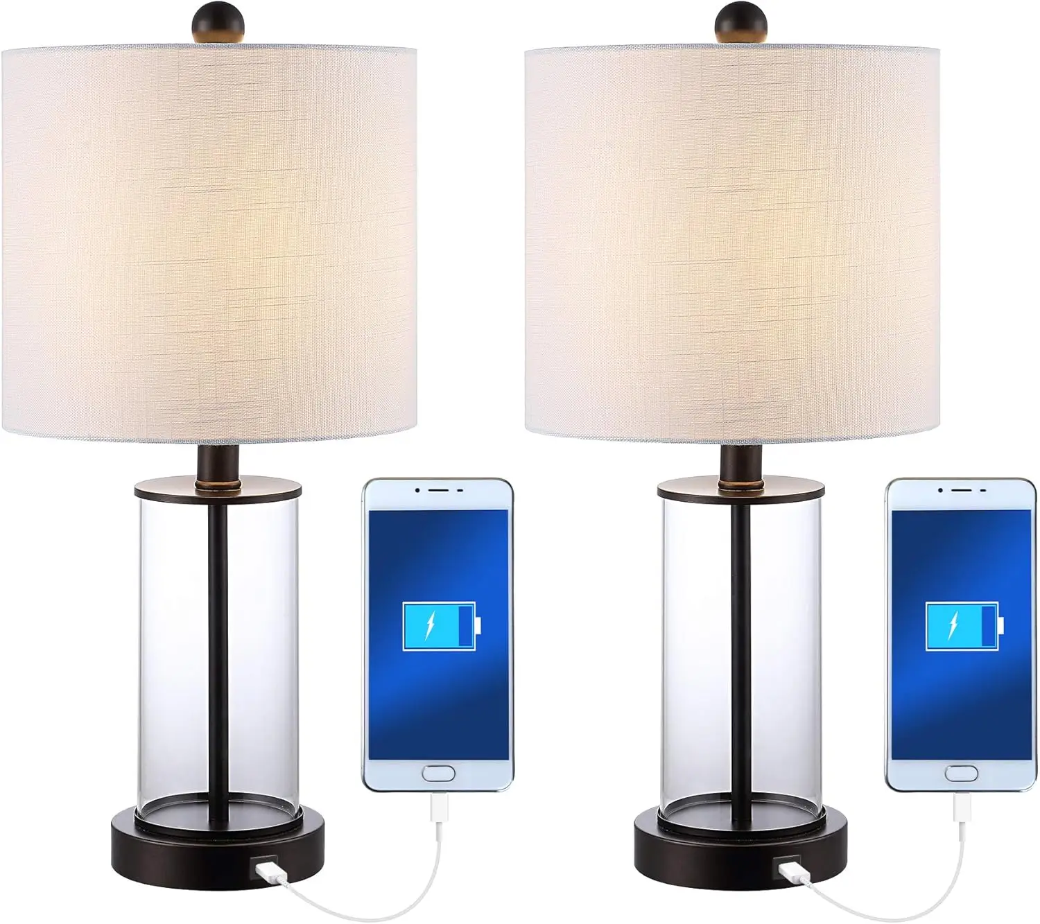 

Jyl8500A-Set2 Abner 21"" Glass Modern Contemporary Usb Charging Led Table Lamp Glam Bedside Desk Nightstand Lamp For Bedroom