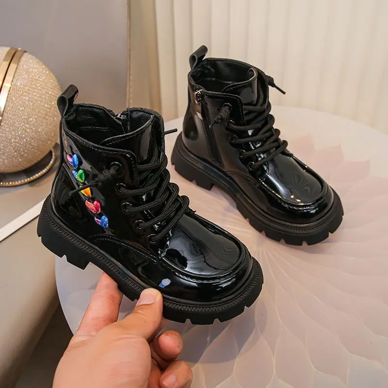 

Kids Lightweight Ankle Boots Fashion Autumn Winter School Girls Boys Short Leather Boots Black Brown Casual Children Shoes