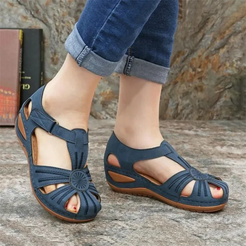 Wedges Shoes Women's Cover Heel Sandals Women Comfortable Beach Sandal Hook Loop for 2024 Summer Ladies Shoes Big Size 44 45 46