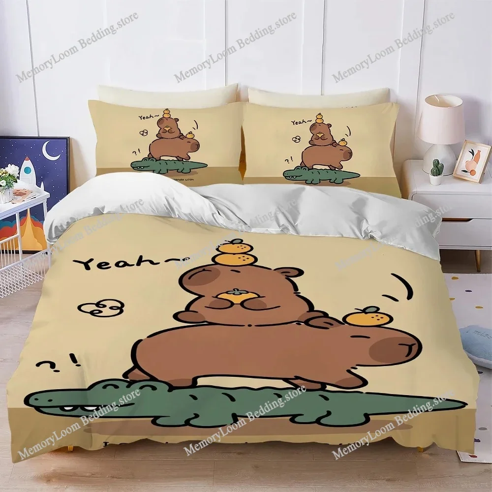 Capybara Cartoon Cute Duvet Cover Set Home Style Bedding Soft Laundry Cotton Bed Four Seasons Student Dormitory Home Textile