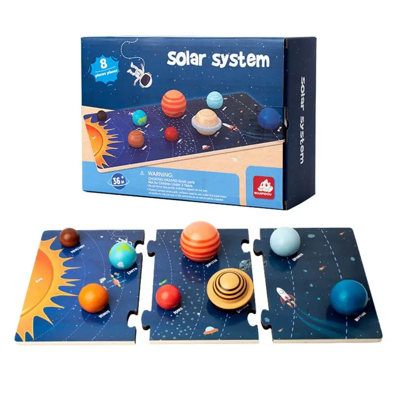 

3D Wooden Solar System Model Science Toy Educational Montessori Parent-child Interactive Matching Planet Board Toy For Kids