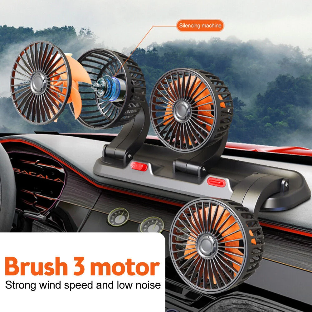 12V 24V Autoventilator 3 Köpfe 360 ° Einstellbarer, automatisch kühler Lüfter mit geringem Geräuschpegel, multifunktionaler Lüfter mit temporärer Parkkarte für Fahrzeuge. – Detail 2