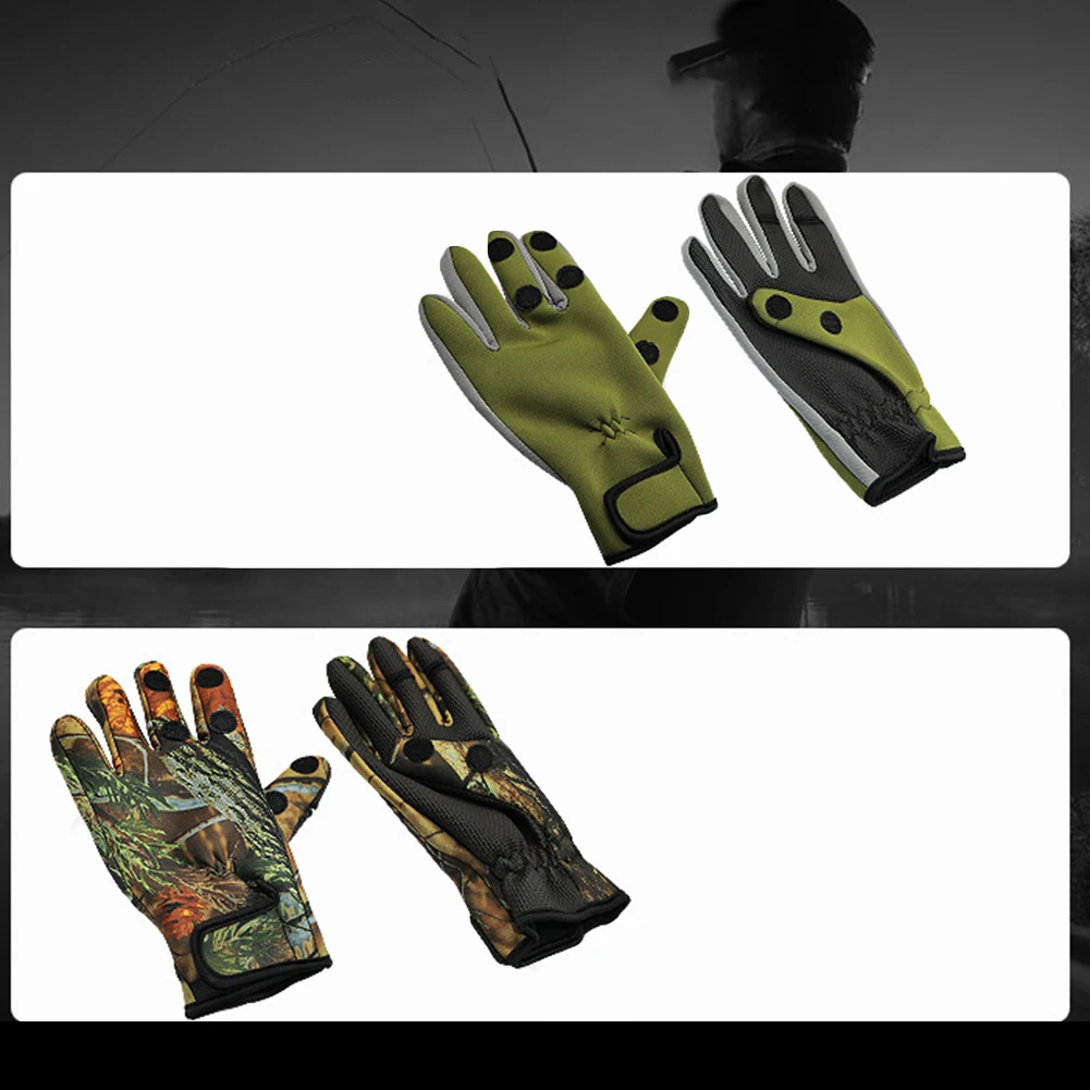 Men Camo Gloves Outdoor Ice Fishing Winter Warm With Release Index Thumb Middle Fingers Gloves For Outdoor Fishing