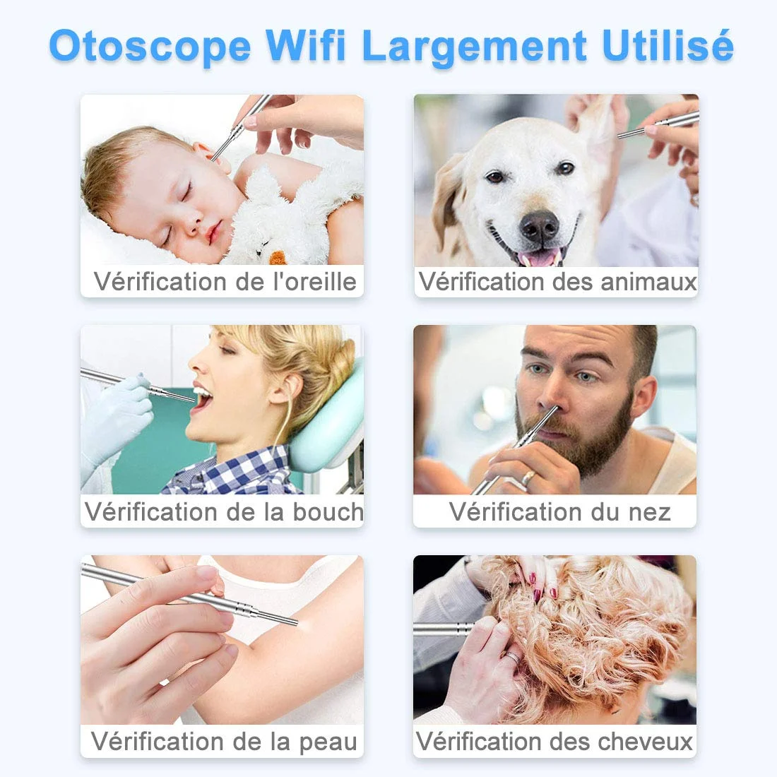 WiFi Otoscope 3.9MM 2MP HD USB Endoscope Wireless Ear Cleaning Examination Camera and 6 LED Lights for iPhone, Android