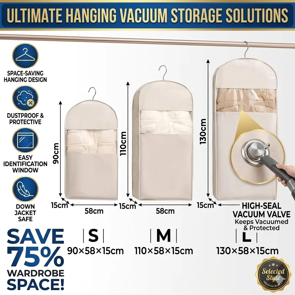 Hanging Vacuum Compression Bag For Down Jacket Dustproof Clear Window Clothes Storage Hanging Storage Bag Wardrobe Organizer