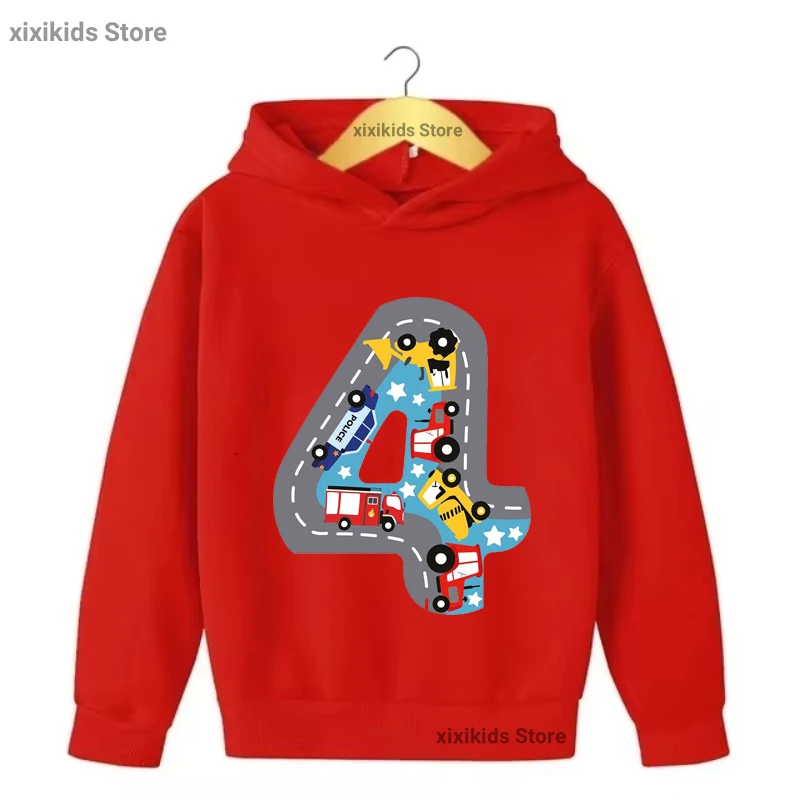 Kids hoodie 3th/4th/5th Tractor Car Printed Cap Hoodie For Girls/Boy Funny Birthday Gift Kids Clothes Autumn/ Winter Sweastshirt