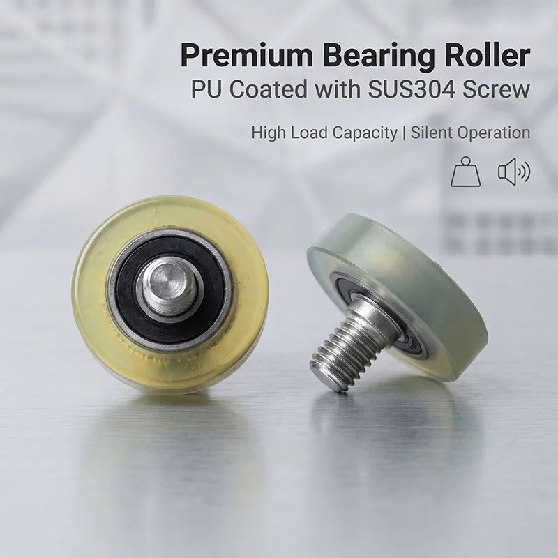 2pcs OD 50mm PU Coated Roller With M10 Screw PU620350-18C2L12M10 50x18xM10 Polyurethane External Thread Bearing Pulley Wheel