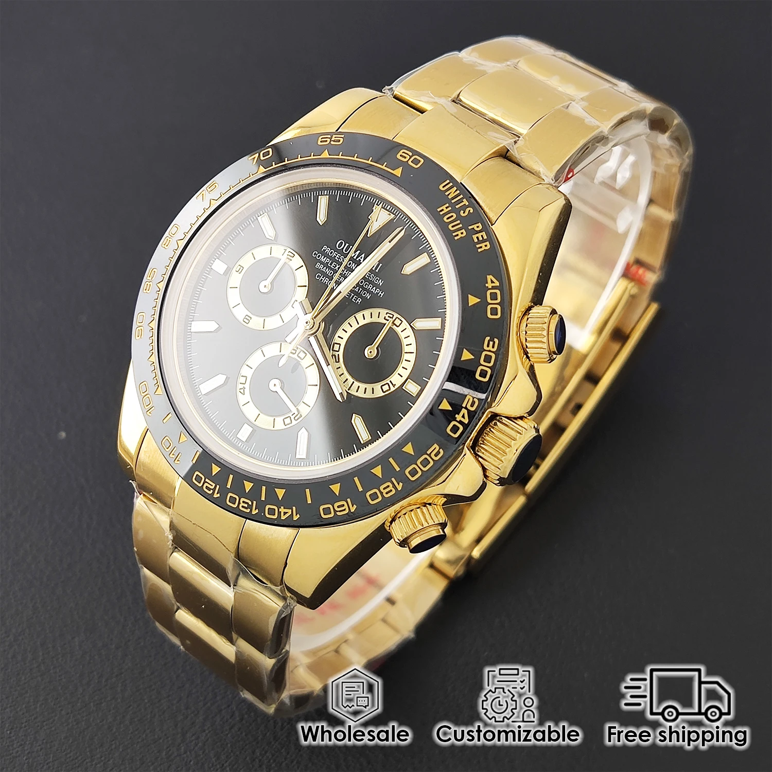 39.5MM Luxury Mechanical Watch Chronograph Waterproof Customizable Auto-winding Transparency Back Customizable Men's Watch