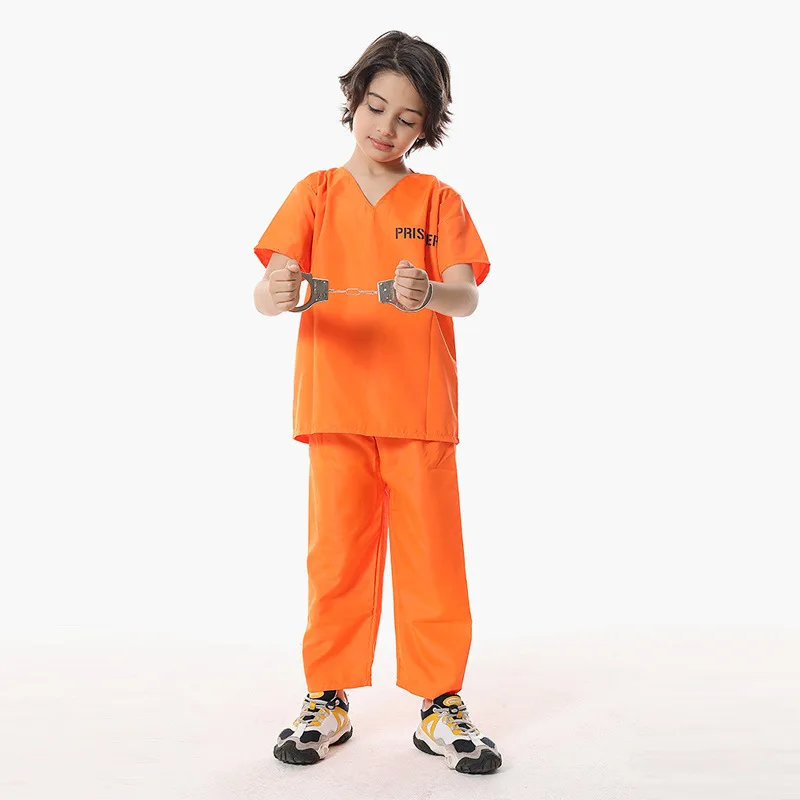 Kid Inmate Costume Orange Prisoner Jumpsuit Jailbird Outfit for Halloween Orange Prisoner Costume Boy Jail Jumpsuit Costume