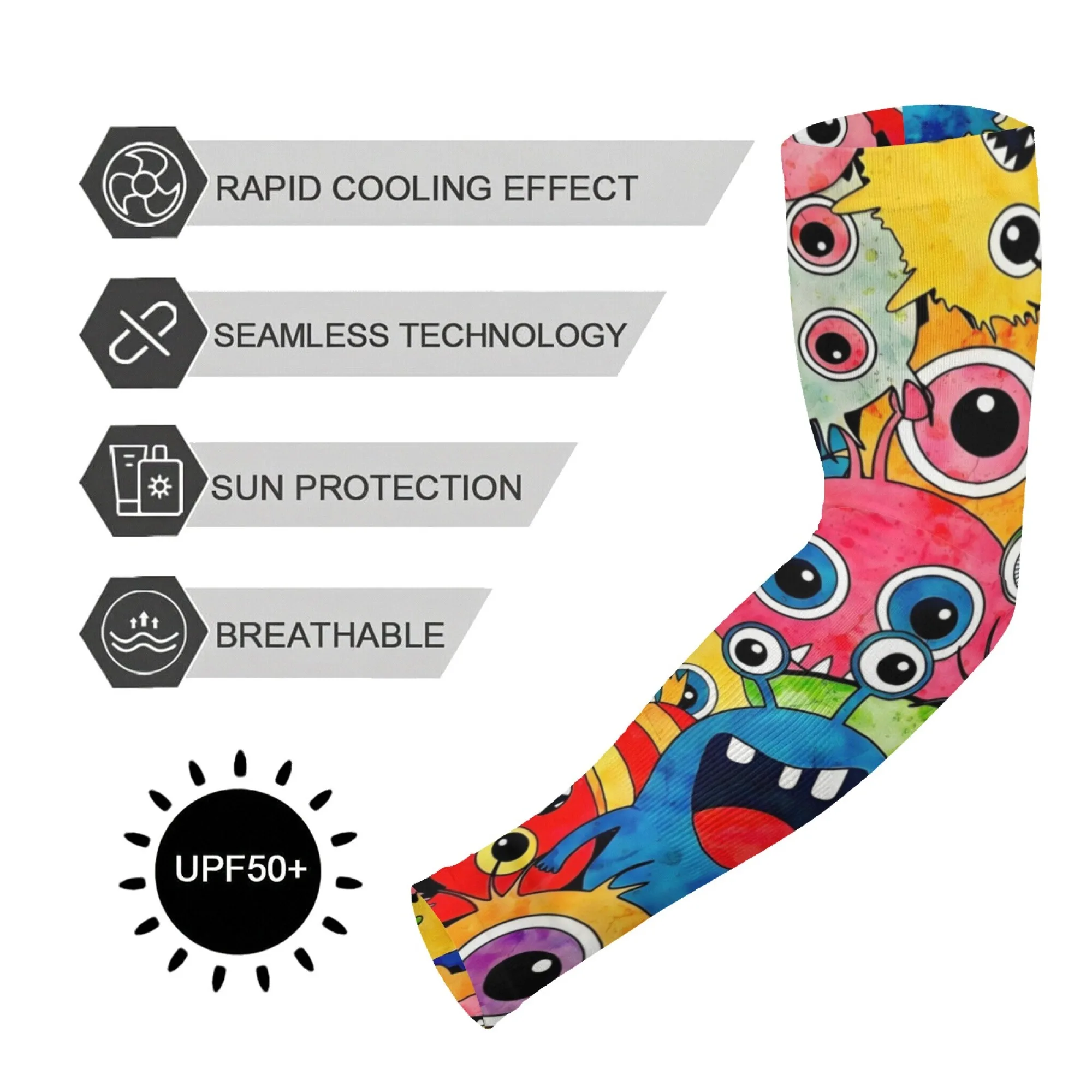 

Color Cartoon Eye Arm Sleeves Novelty Outdoor Sports Sunscreen Sleeves Breathable Comfortable Non-slip Protective Cover Unisex