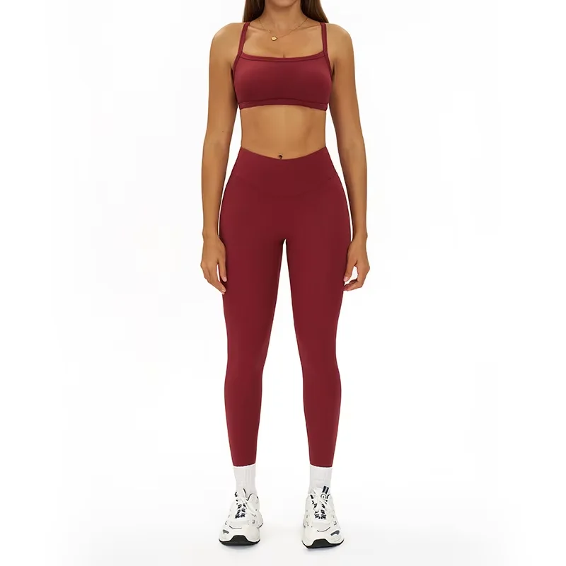 

Women's Fashion Fitness Outfit Moisture-Wicking Yoga Pants & Seamless Sports Bra for Gym Elastic