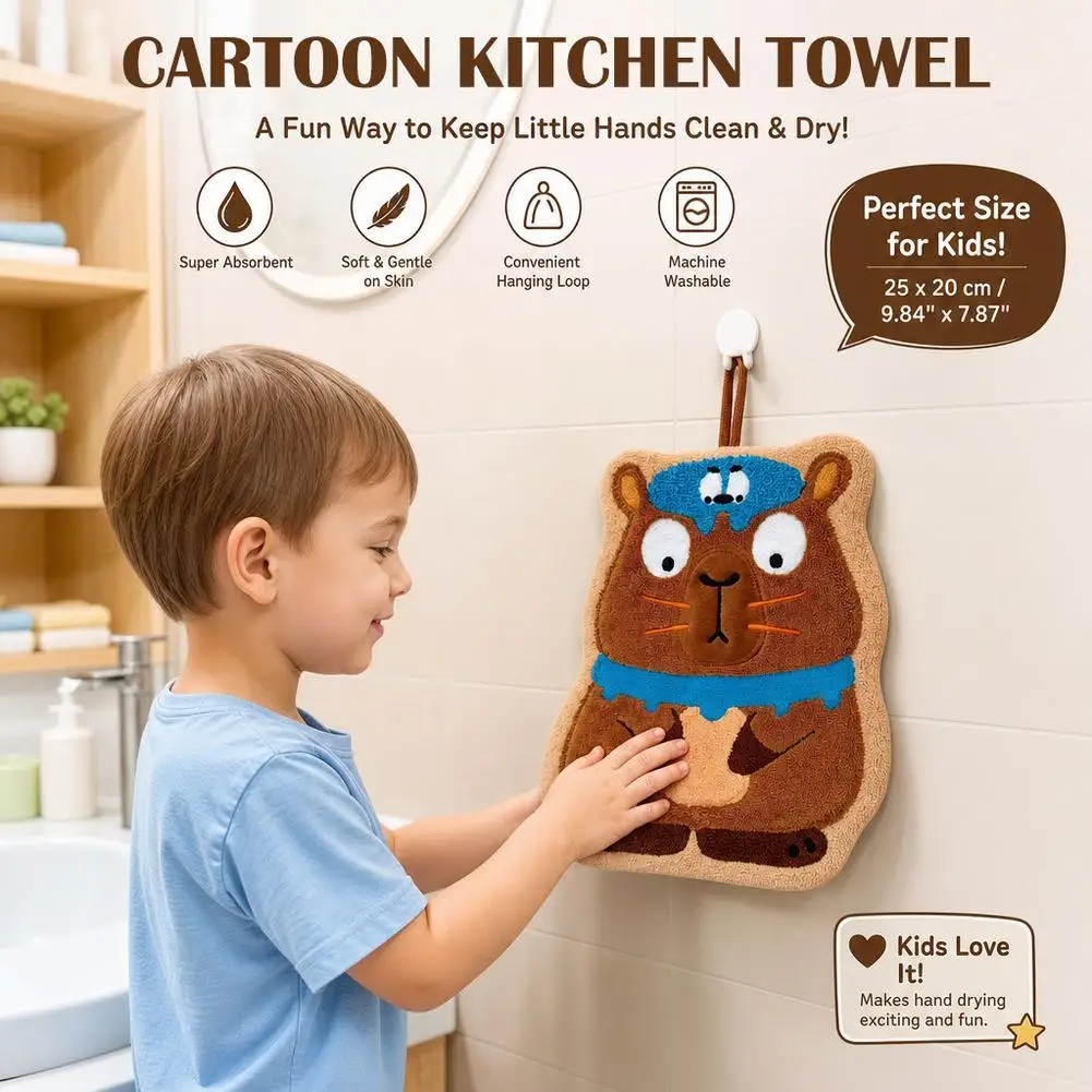 2PCS Cute Coral Fleece Towel Soft Skin Friendly Absorbent Cartoon Hand Towel Kitchen and Bathroom Dual-use Small Towel ﻿