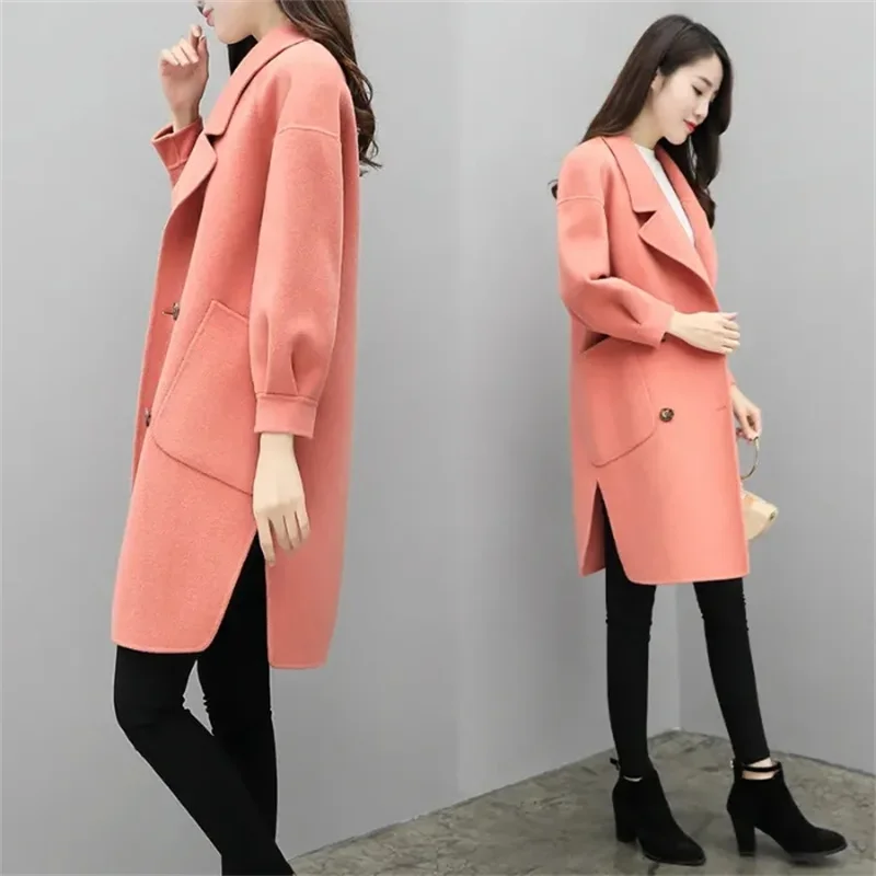 

Woolen Coat Ladies 2025 New Autumn Winter High Quality Wool Jacket Women Fashion Korean Outwear Lantern Sleeve Long Overcoat Top