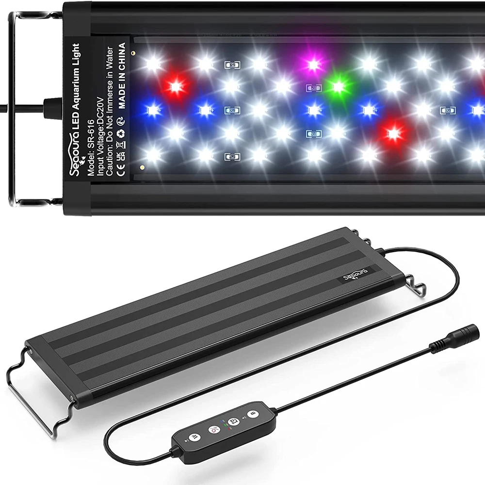 60/75cm Auto On Off LED Aquarium Light for Water Plants Full Spectrum Fish Tank Light with Timer White Blue Red Green Pink LEDs