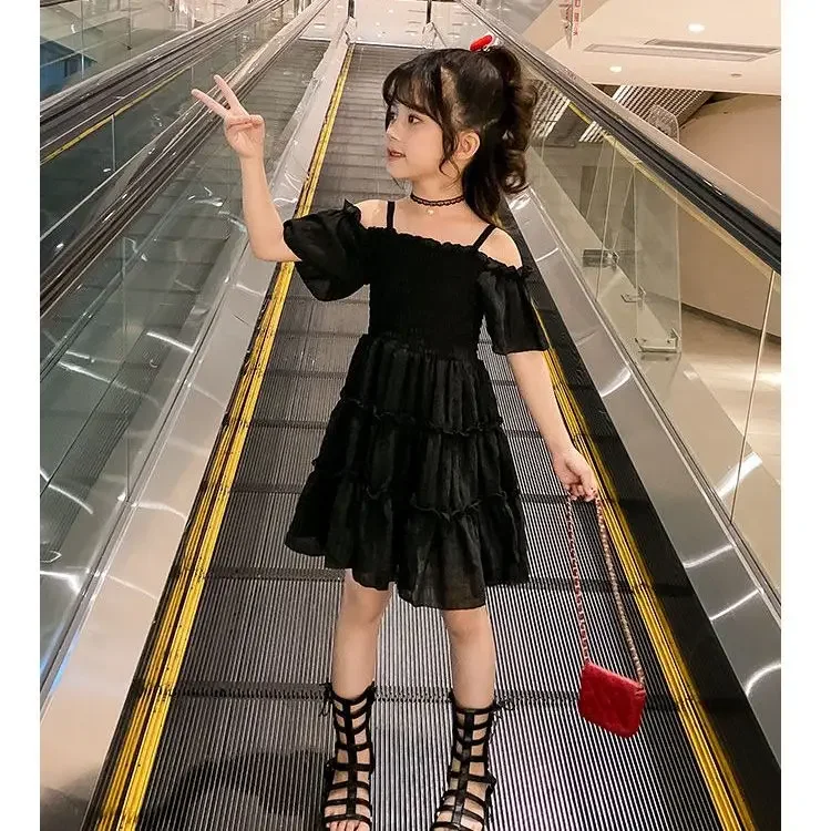 Robe d'été à épaules dénudées pour petites filles, vêtements Sexy