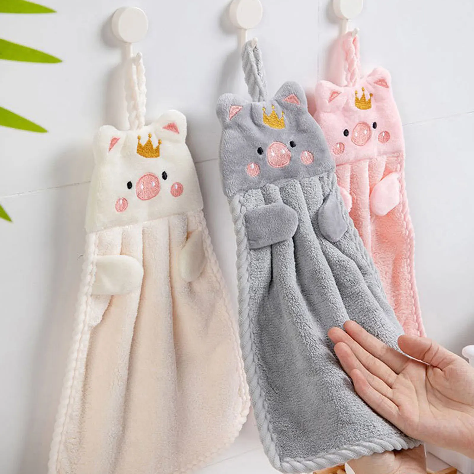 Cute Pig Hand Towel Household Coral Velvet Terry Towels For Bathroom Kitchen Soft Hanging Loops Quick Dry Absorbent Cloths Towel