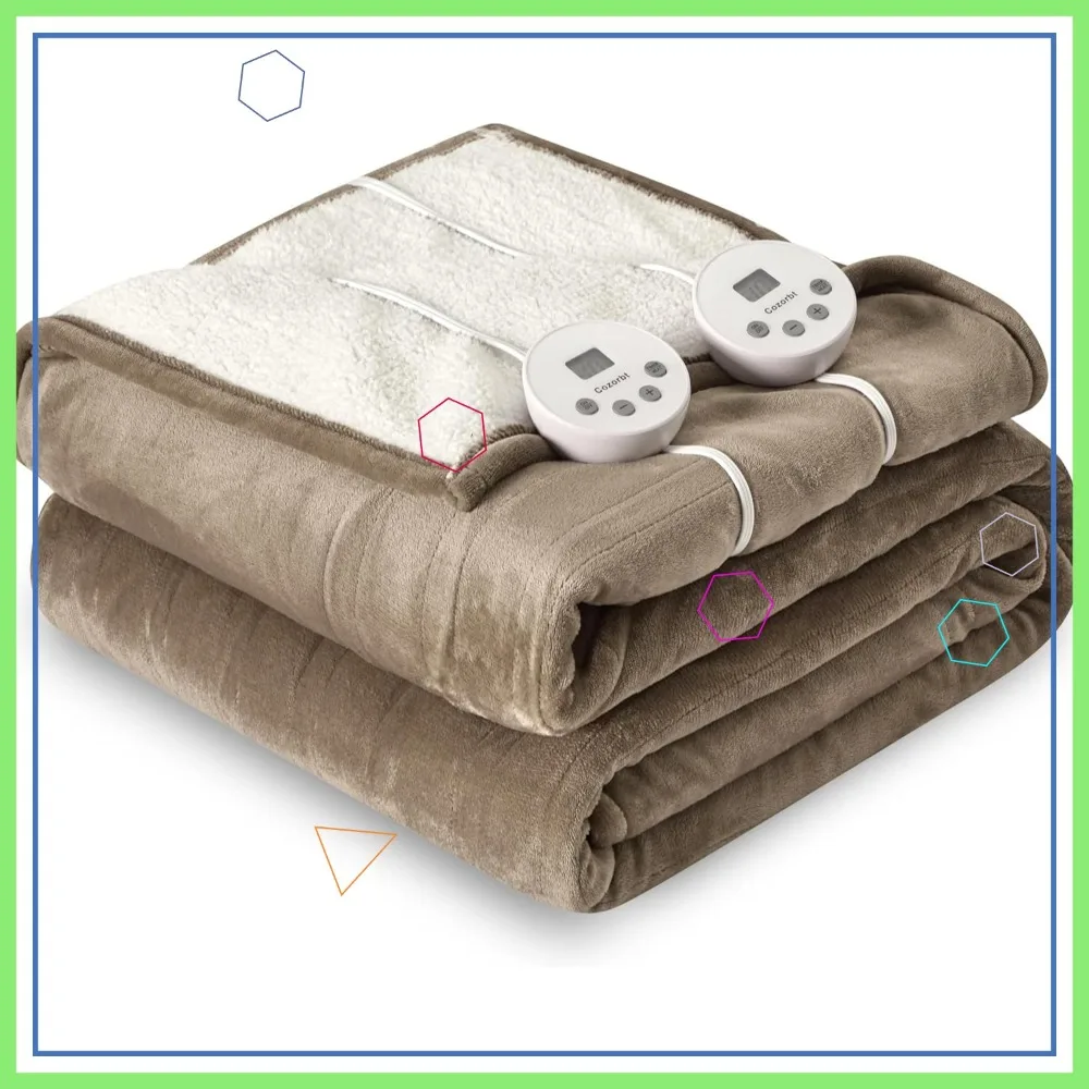 

Queen Size Dual Control Electric Blanket, 84x90 Inches, Soft Flannel & Sherpa with 10 Heat Settings, 12 Timer, Auto-Off