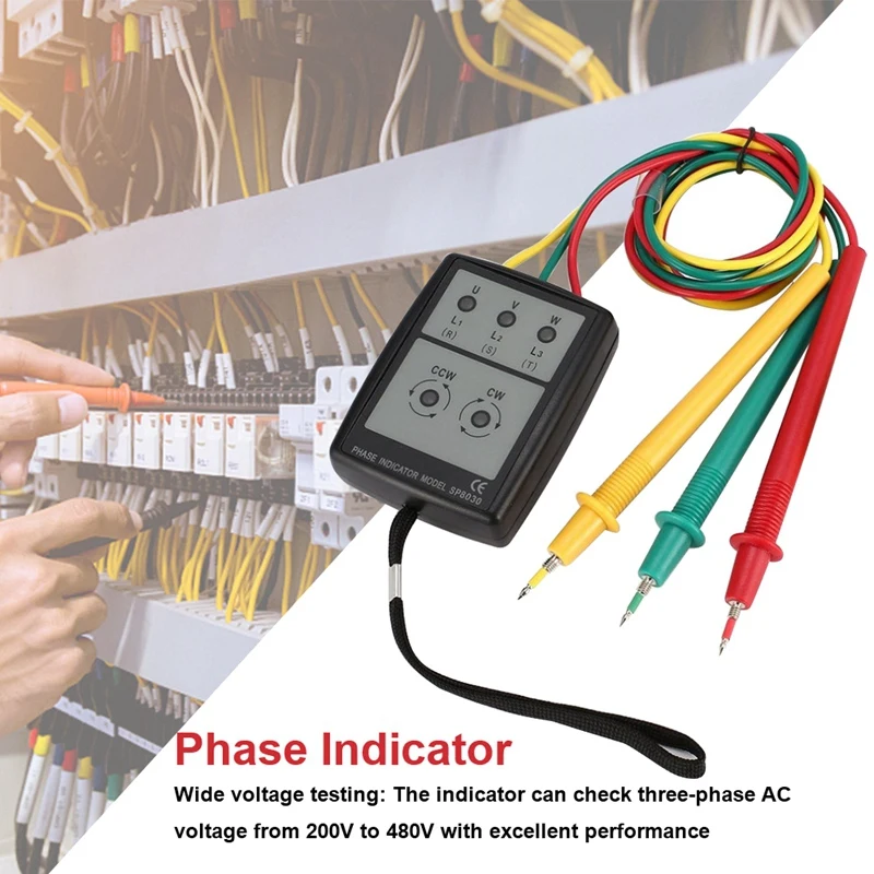 Three Phase Indicator 200V-600V AC Rotation Tester Digital LED Buzzer Sequence Detector Voltage Meter Electrician Tool