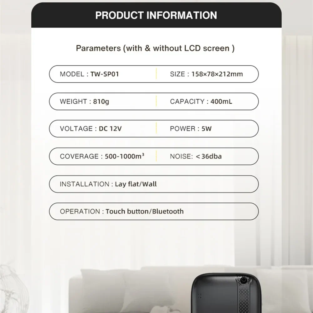 Penyegar Udara Elektrik Namste 1000m³ Bluetooth Pewangi Ruangan Aroma Diffuser Parfum Minyak Esensial Penyedap Kapasitas 400ML