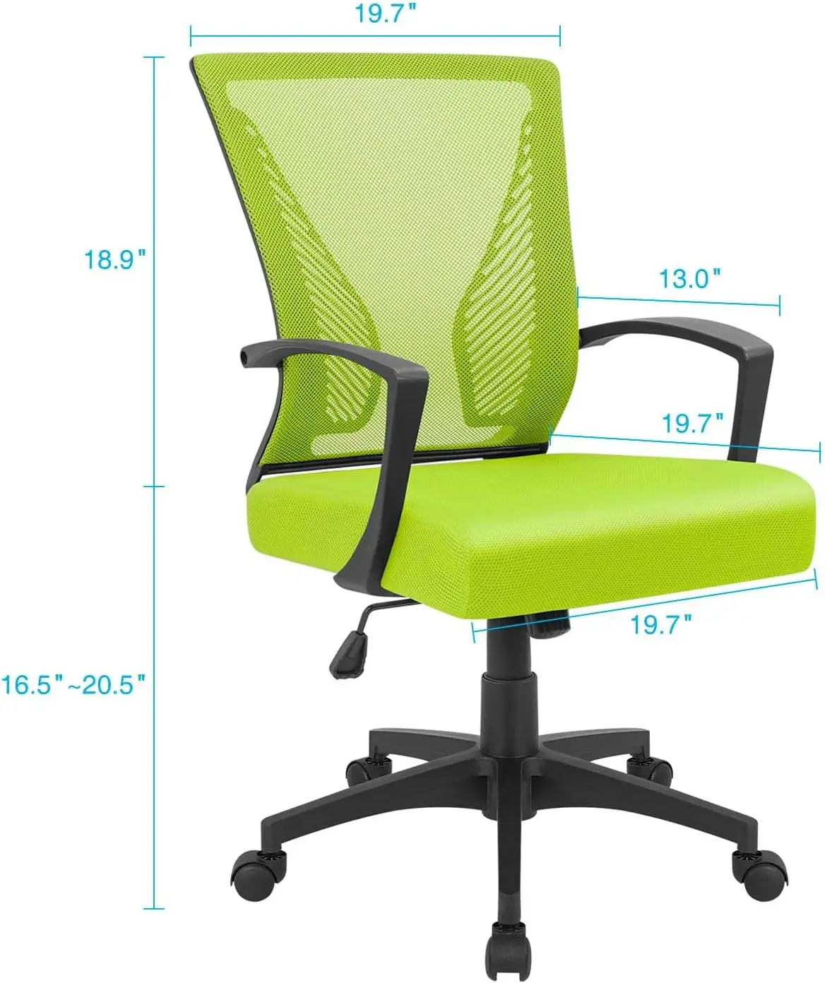 Middle back rotating lumbar support office chair, computer ergonomic mesh armchair