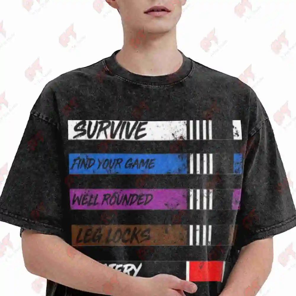 Brazilian Jiu Jitsu Bjj Belt Martial Arts Survival Design Fighters Streetwear Vintage Washed Tee Pure Cotton T-Shirt