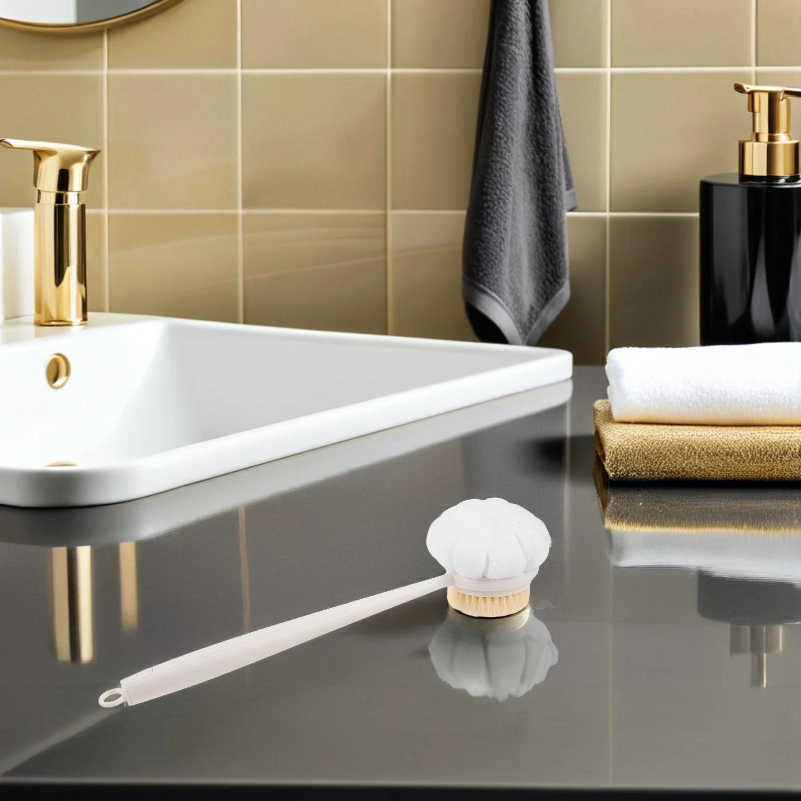 فرشاة استحمام مزدوجة الجوانب بمقبض واحد، فرشاة للجسم للتقشير والتدليك، تجربة سبا للتنظيف اللطيف في المنزل #2