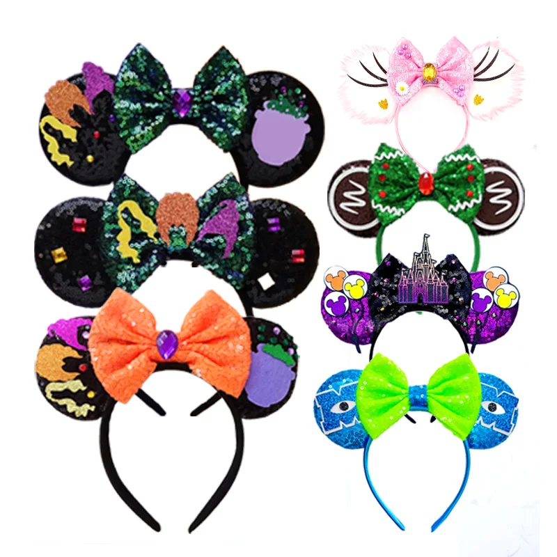 2024 New Mickey Mouse Ears Headbands for Baby Girls Headband Witch Crystal bow Hair Headwear for Festival Carnival Party Gift