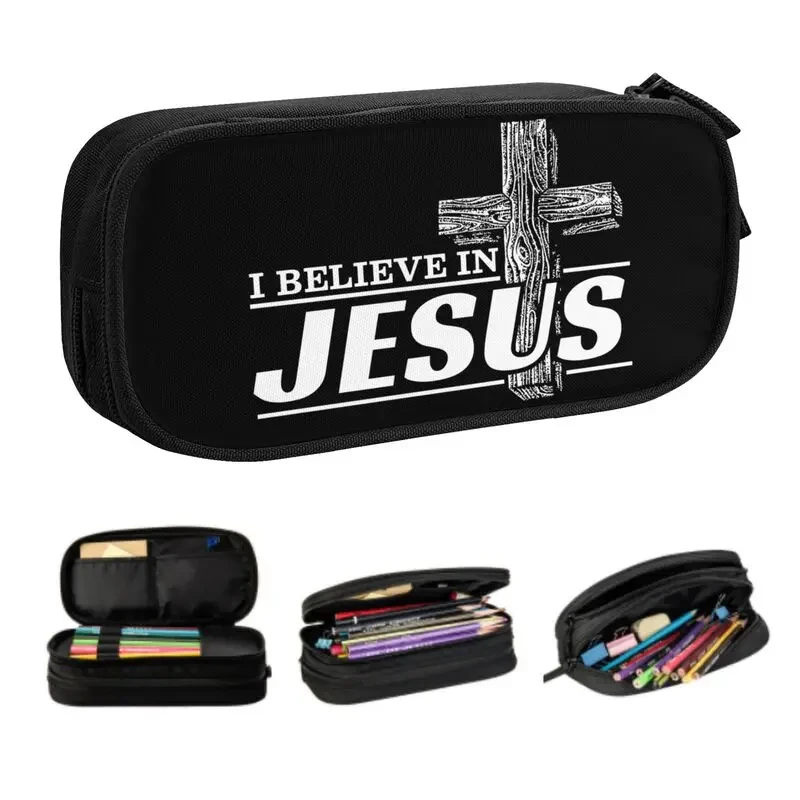 

I Believe In Jesus Christ Cristianity Faith Pen Case Stationery Bag Pouch Holder Box Organizer for Teens Girls Adults Student