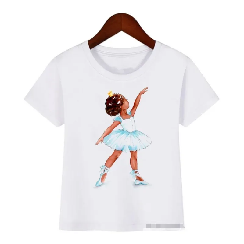 Hot Sale Summer Girls  Blue Rainbow Ballet Dance Print Tshirt Cute Toddler T Shirt for Kids Dance Costume Short Sleeve Tops