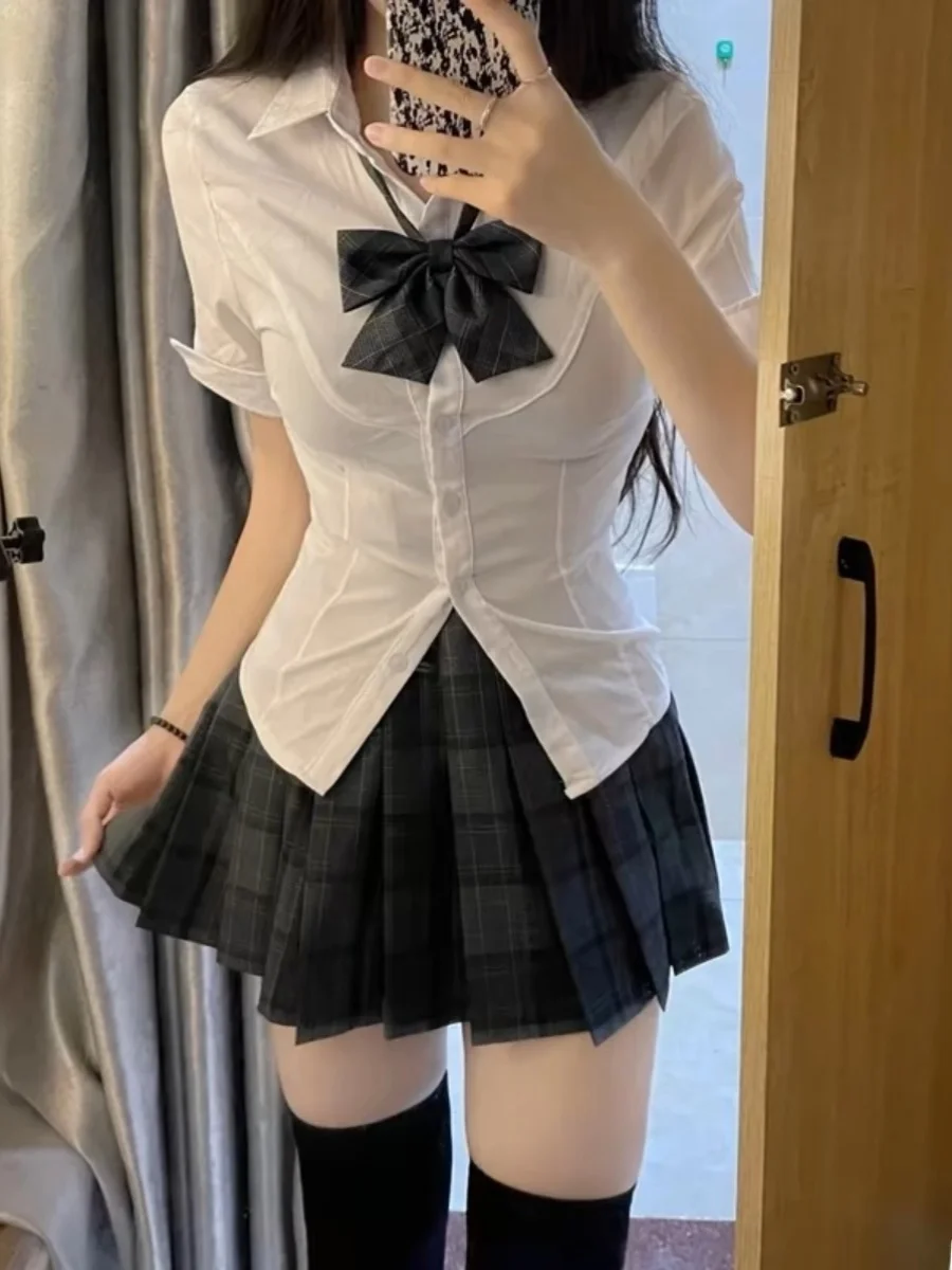 

Summer Short Sleeve Shirt Skirt Set Women's Slim Fit Work Uniform School Style Pure Desire Spicy Sister White Shirt Collar