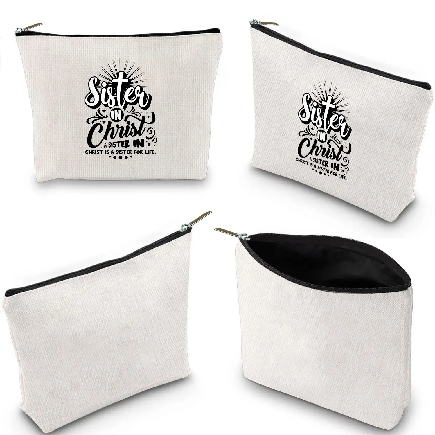 Bolsa de maquiagem de linho com zíper Christ Series Printing Bolsa feminina Saco de armazenamento de grande capacidade Saco organizador Saco de lavagem