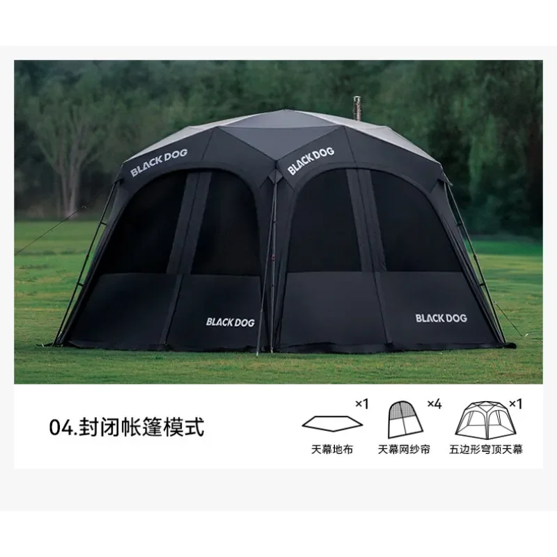 بلاك دوج التخييم في الهواء الطلق مقاوم للماء ظلة البنتاغون في الهواء الطلق خيمة المشي لمسافات طويلة فتح سريع المظلة مدخنة الفم أربعة مواسم #3