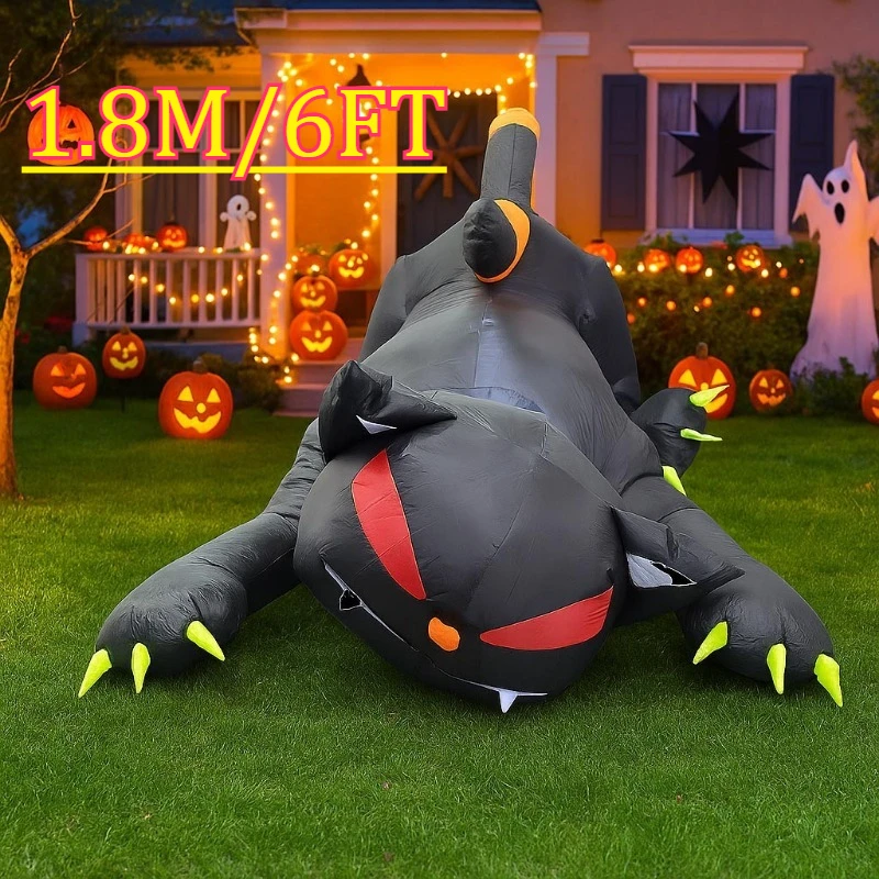 Jouets gonflables de 1.8M, décoration d'halloween, chat noir, secoue la tête, ornement de fête de jardin, LED intégré, cour fantôme, jardin, pelouse intérieure