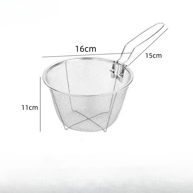 Frying Strainer Basket Stainless Steel Deep Fry Basket Kitchen Round Fryer Wire Mesh With Handle Wire Colander Nets
