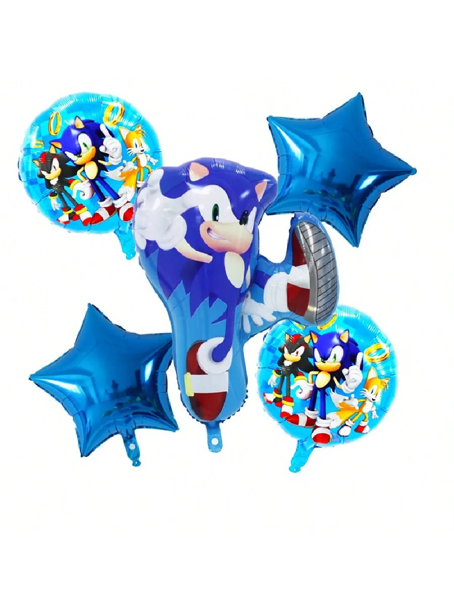 5Pcs Blue Sonic Theme Aluminum Film Balloon Family Birthday Party Decoration Balloon Campus Party Sonic Theme Aluminum Film Balloon