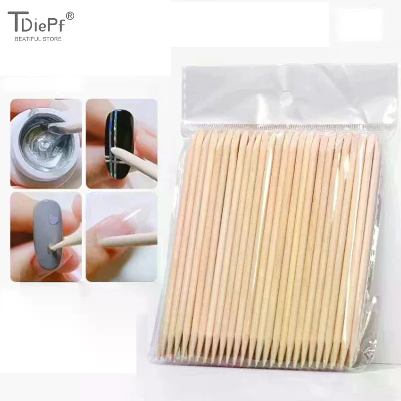 

100Pcs/pack Orange Wood Sticks For Cuticle Pusher Cuticle Remove Tool 5 Different Sizes Double Headed Forks For Nails Manicures